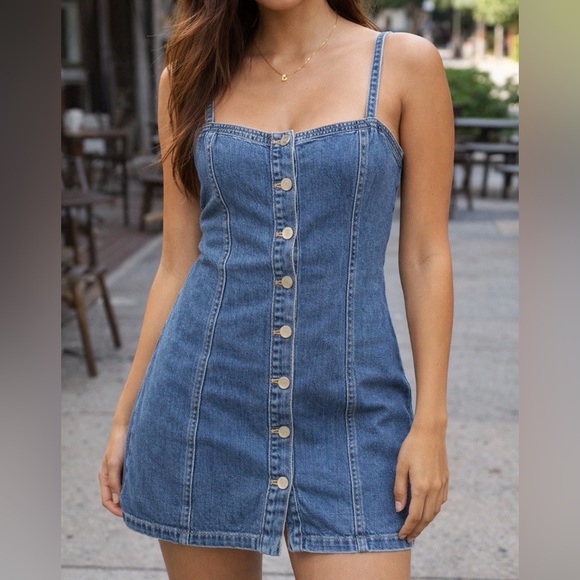 PacSun Dresses & Skirts - PacSun Denim Mini Dress 100% Cotton Button Down Jeans Dress Medium